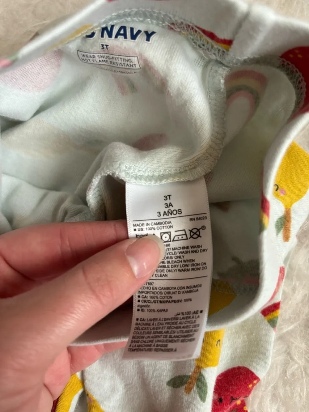 Old Navy Toddler Girl Pajama Set with Colorful Fruit & Rainbow AOP